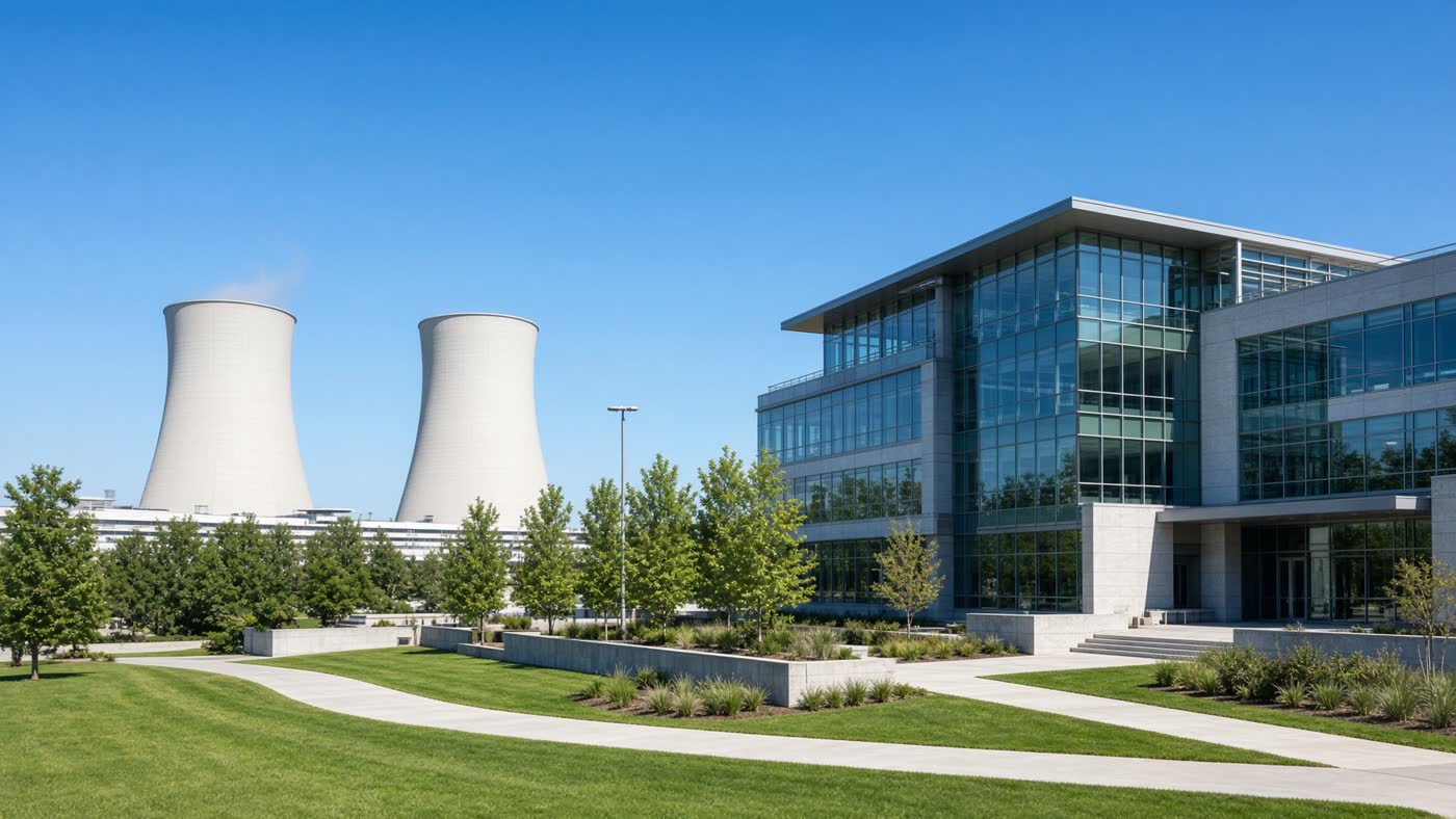 Modern nuclear generating station in daylight
